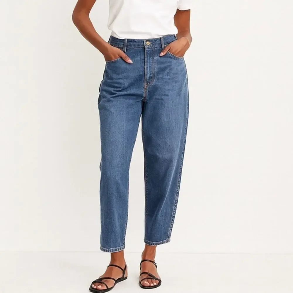 J Crew Peggy Barrel Leg High Rise Tapered Jeans Authentic Blue Wash